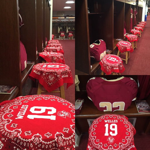 Whenever I see this, I get the chills. 

Boston College honors fallen hero Welles Crowther, who lost his life on 9/11, with red bandanas. (Photo from 2015)
#NeverForget911 