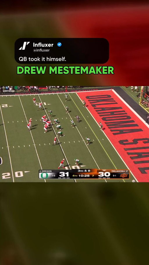 Drew Mestemaker takes it himself for the go-ahead touchdown against Oregon. How are you defending this?

- Broadcast: @espn

#CollegeFootball #CFB #OklahomaState #Influxer 