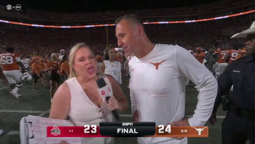 Steve Sarkisian bailed on the postgame interview with Holly Rowe 😬 