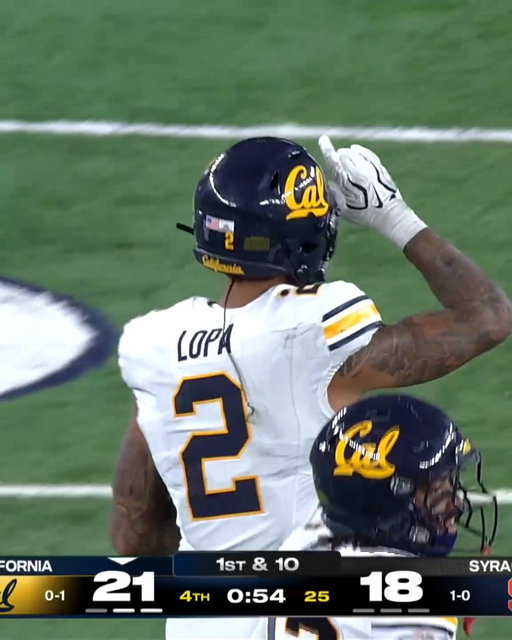 Through 2 games Cal safety Kingston Lopa needs to be #1 on your Heisman lists.

12 tackles
4 INTs
1 Pick-six

This was against UCLA and Syracuse, not FCS competition even thought that still would be impressive. 