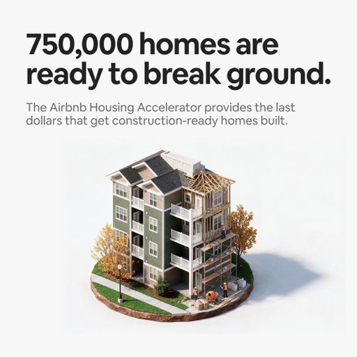 750,000 homes across the country are ready to build, and stuck without final funding.

They've cleared the hurdles. They just need the last dollars to break ground.

Today, we're doing something about it. Introducing the Airbnb Housing Accelerator. 🧵 