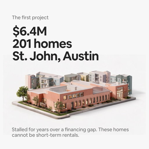 Our first investment: Austin.

201 income-restricted homes in St. John, at a site the neighborhood fought two decades to see built.

Short-term rentals aren't permitted there. We invested anyway. Because this is about housing supply, not Airbnb supply. 