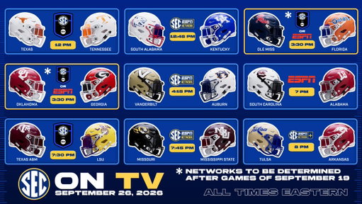 📺 #SECFB on TV: Sept. 26

Time &amp; Network updates: https://secsports.social/fbtv0926 