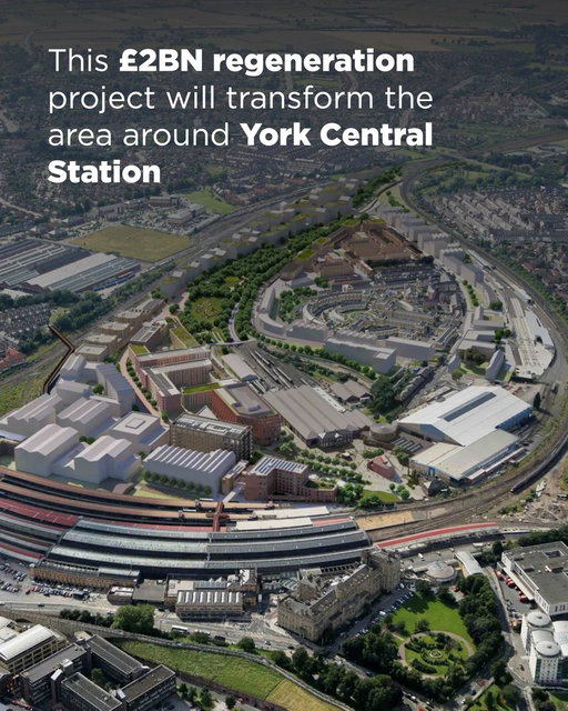 This £2BN regeneration is set to transform the area around York Central Station. Led by McLaren Property and Arlington Real Estate, the project's first major phase has secured planning approval and will see more than 1,000 homes constructed on what was once railway land.

The approved plans include a new commercial district, a 213-room hotel, public squares and parkland, as well as a new western entrance to the railway station. The development team says that at least 20% of the homes will be affordable.

The wider 46-hectare masterplan, designed by Allies and Morrison, is set to deliver up to 2,500 homes alongside office, retail and leisure space, creating an entirely new district immediately west of York’s historic centre.

Construction on the first phase is due to start in 2027 and complete 2030.

📷 York Central / Allies and Morrison