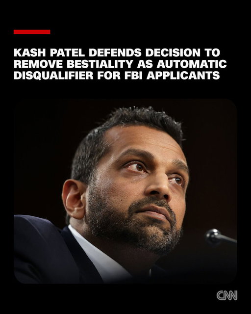 FBI Director Kash Patel's decision to remove bestiality as an automatic disqualifier for FBI job applicants drew bipartisan disbelief Tuesday after he said the change was intended to protect victims of sex trafficking. https://cnn.it/4j6gQfK 