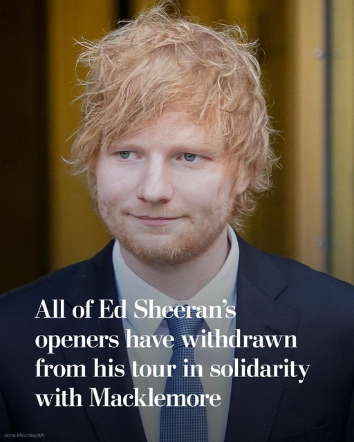 Aaron Rowe, Lukas Graham and Finneas, the remaining opening acts for Ed Sheeran’s Loop Tour, have quit in solidarity with Macklemore, who was dismissed from his opening spot for pro-Palestine comments. https://t.co/5JeRRpGF5G 