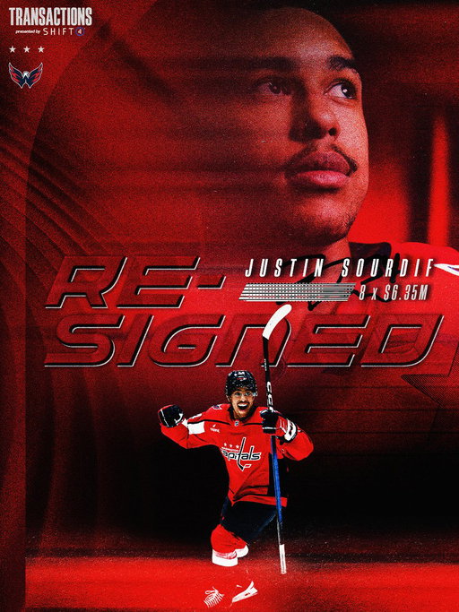 SOURDS SECURED

The Washington Capitals have re-signed forward Justin Sourdif to an eight-year, $50.8 million contract. Sourdif’s contract will carry an average annual value of $6.35 million.

Full details: https://washcaps.com/34for8

#ALLCAPS | @Shift4 