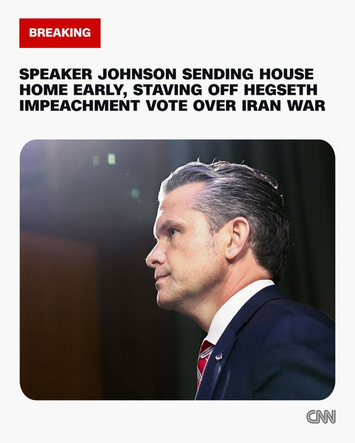 GOP leaders are sending the House home early, staving off an impeachment vote against Defense Secretary Hegseth over the Iran war. https://cnn.it/4xTIVLP 
