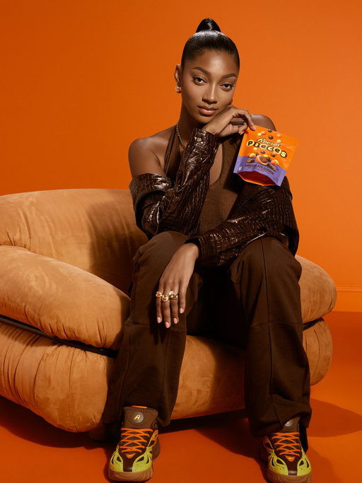 New PIECES. New kicks. Same iconic combo. The new @reeses PIECES with Chocolate Cookie brings a crispy chocolate cookie center to the peanut butter @Reese10Angel loves, &amp; now it's paired with the latest @Reebok drop. Coming soon. #REESESPartner 