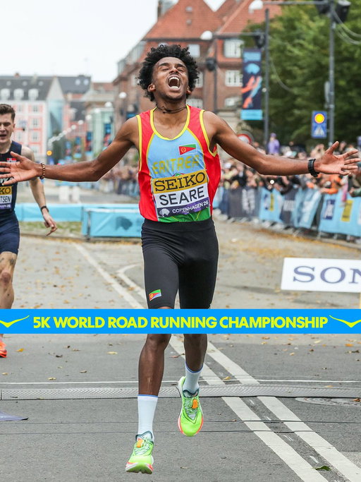 WORLD CHAMPION. 🏆🇪🇷

12:56.
🥇 5K World Road Running Champion
🇪🇷 Eritrean national record

Dawit Seare flew through the final stretch.

Way to fly, Dawit. 🪽

#HOKA #FlyHumanFly 