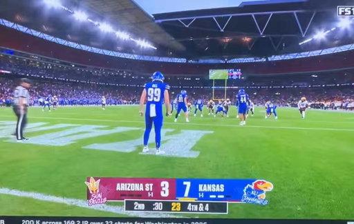 Kansas Punter had aim all the way to the left 