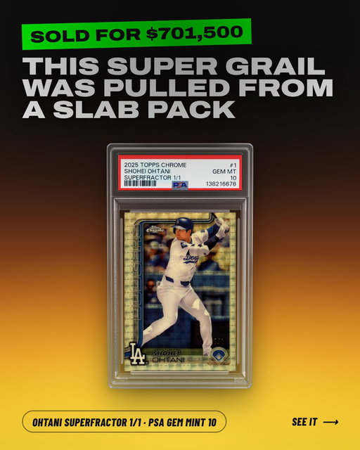 $701,500. 🤯

The 1-of-1 Shohei Ohtani Superfractor just sold at Goldin and it came out of an Arena Club Slab Pack.

📋 2025 Topps Chrome #1 Shohei Ohtani
✨ Superfractor 1/1 — Super Grail from Arena Club Slab Pack
🏆 PSA GEM MT 10
💰 $701,500 — sold 9/19 at Goldin

Somebody opened a pack and walked away with that.

#arenaclub #shoheiohtani #superfractor #thehobby