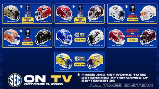 📺 #SECFB on TV: Oct. 3

Time &amp; Network updates: https://secsports.social/fbtv103 