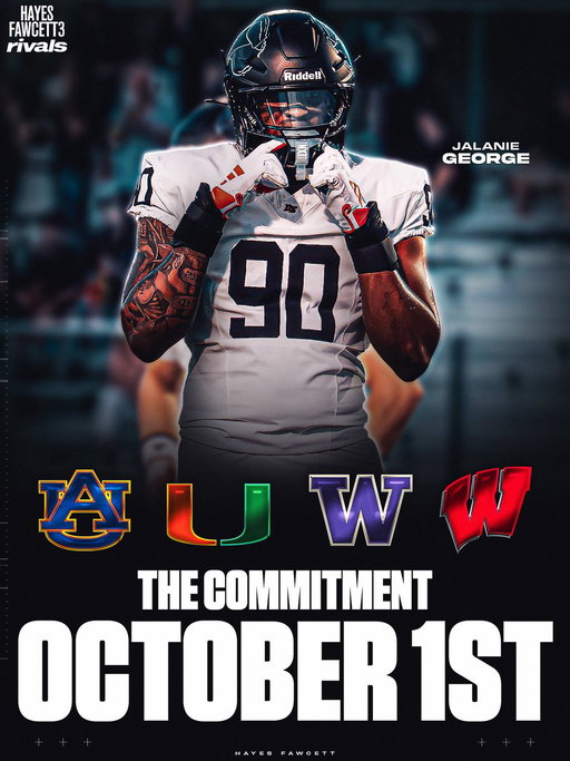 NEWS: Five-Star EDGE Jalanie George will announce his Commitment on October 1st, he tells me for @Rivals

The 6’5 250 EDGE from Goodyear, AZ is ranked as a Top 10 Recruit in the 2028 Rivals Industry Rankings

https://t.co/Uq2s6P5ksK 