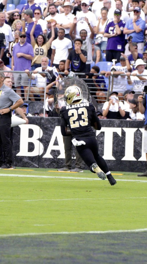 Julian Blackmon takes a fully loaded crab cake po-boy to go to seal the Saints' win 🙌 
