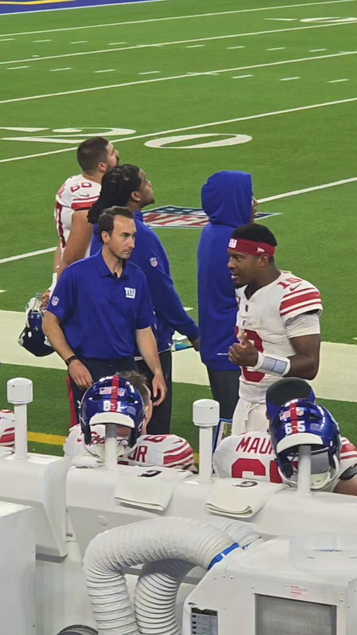 Jaxson Dart (knee) seen on sideline after being ruled out, via @LicensePlateGuy:

