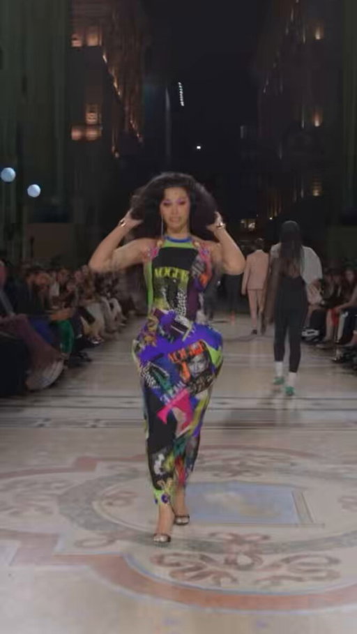 Cardi B kicked off Milan Fashion Week by making a surprise appearance on the Vogue World 2026: Milano runway at Galleria Vittorio Emanuele II in Italy.

