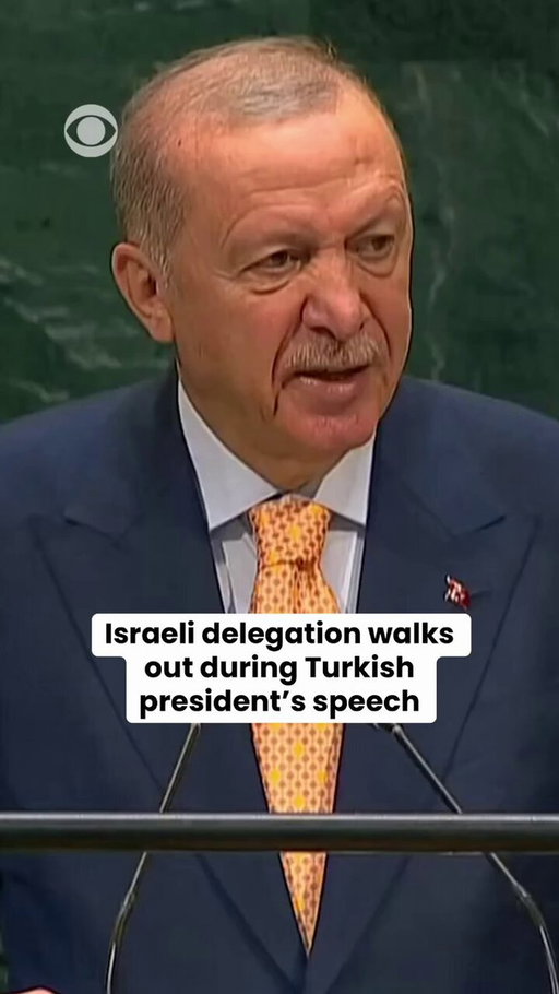 The Israeli delegation walked out of the U.N. General Assembly chamber after Turkish President Recep Tayyip Erdogan condemned Israel's military campaign in Gaza as "the most inhumane and shameful concentration camp of our time."

In his address to world leaders on Tuesday, Erdogan also urged the international community to recognize a Palestinian state.