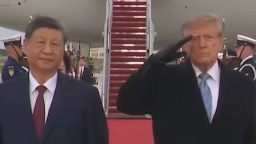 Trump winces in pain during the loud military flyover as Xi shows no reaction 