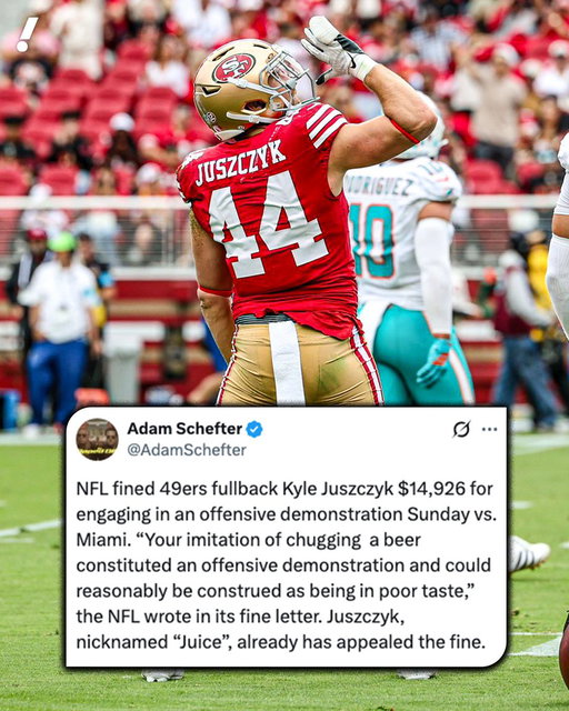 Kyle Juszczyk was fined $14,926 for his chugging celebration vs. the Dolphins 😳😅 