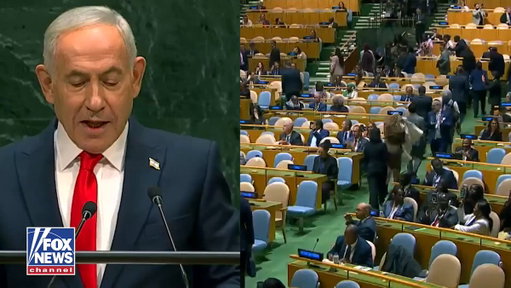 "If there are any other moral cowards who haven't yet left this hall, please do so now."

Israeli Prime Minister Benjamin Netanyahu opens his address to the United Nations General Assembly in New York with a sharp rebuke as delegates walk out of the hall in protest of his speech. 