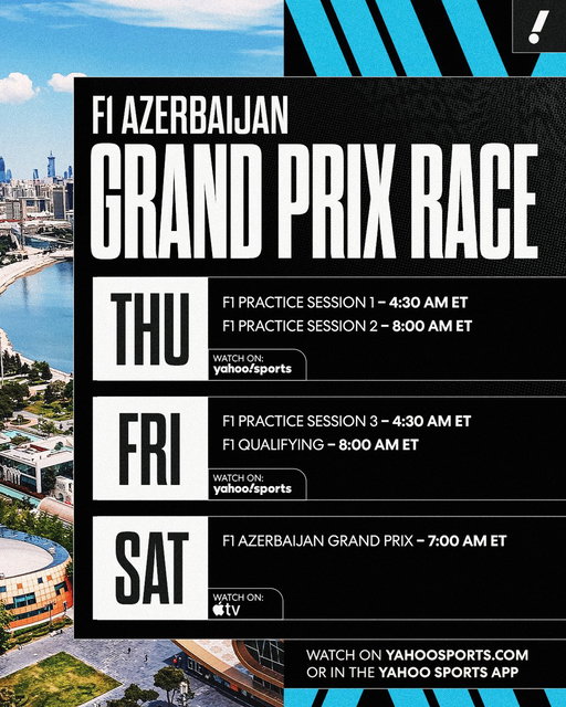 Azerbaijan Grand Prix Qualifying is LIVE 🏁

Watch the chase for pole position as the drivers hit the track now on https://t.co/qU5pFtHKNp and the Yahoo Sports App 📺 