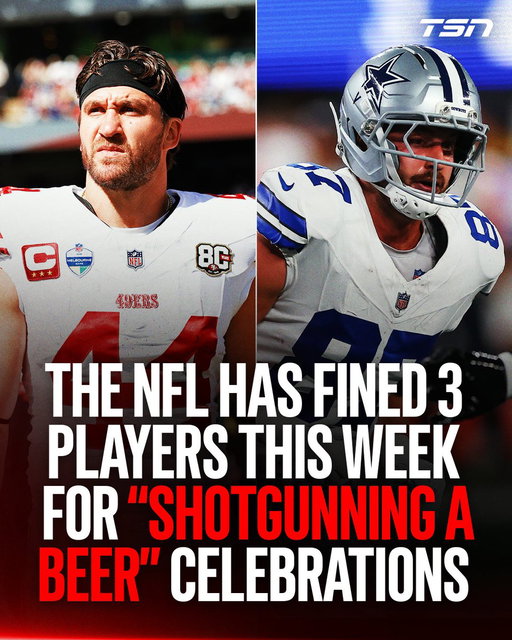 The NFL has fined Kyle Juszczyk ($14,926), Jake Ferguson ($13,611) and Matt Goncalves ($8,847) for their "imitation of chugging a beer" during touchdown celebrations in Week 2 games, which violates the league's rules around unsportsmanlike conduct. 😳 