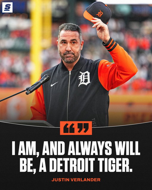 Justin Verlander spoke to the crowd in Detroit tonight before the game. FOREVER a Tiger. 🧡 