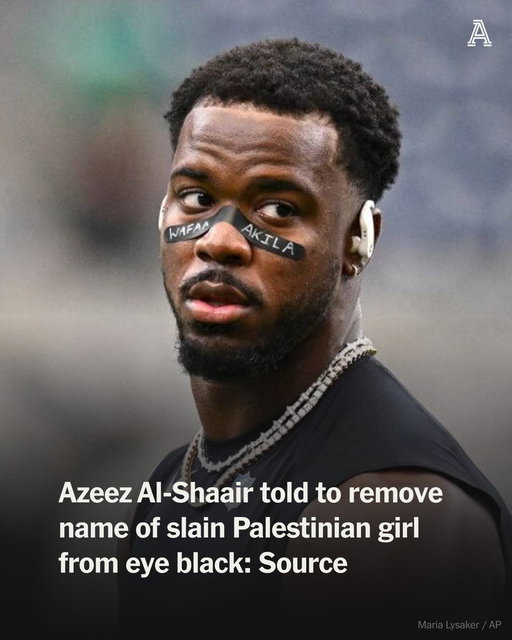 Houston Texans linebacker Azeez Al-Shaair was told by an NFL official to remove the name of Wafaa Akila, an 8-year-old Palestinian girl killed in Gaza, from his eye black during the Texans’ Week 2 game or he would not be allowed to continue playing, according to a league source.

According to Reuters, Wafaa Akila was killed earlier this month by an Israeli airstrike.

https://t.co/ijXv3znqyt