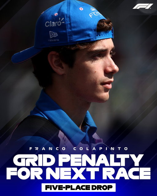 Franco Colapinto has been given a five-place grid penalty for the next race following the Turn 1 incident at the Safety Car restart

#F1 #AzerbaijanGP 