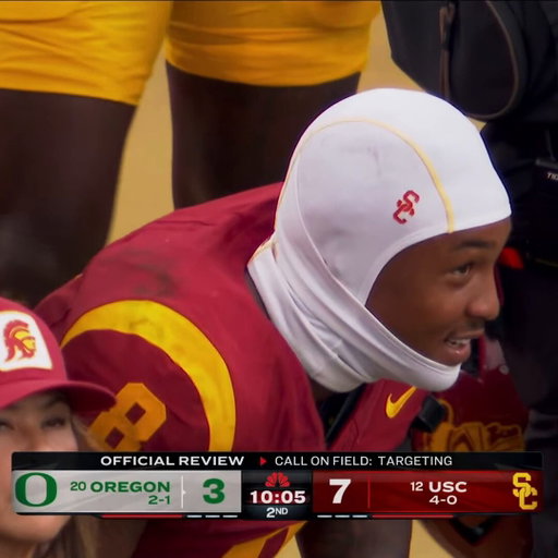 Desman Stephens on the sideline after his hit on Dante Moore
