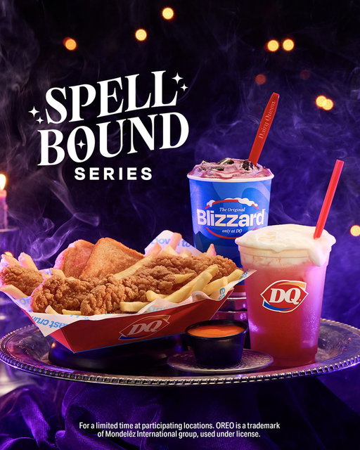 We put a spell on the menu and this is what happened.​

Try the NEW! Enchanted OREO® BLIZZARD Treat, NEW! Bubble Brew DQ Sparkler & NEW! Ghost Pepper Dip. Add limited-edition Mystery BLIZZARD Buddy to your order. If you unwrap a Golden Plushie, you could win free BLIZZARD Treats for a year*!!! ✨