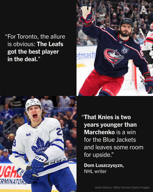 Happy NHL season eve — and Hockey Santa brought us a blockbuster with a six-player deal headlined by Kirill Marchenko going to the Leafs and Matthew Knies headed to the Blue Jackets.

For both sides, this feels like a pretty nice win given the context of the situation.

@domluszczyszyn and @mirtle grade the trade: https://t.co/idSyJS51b2