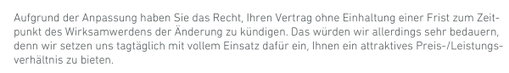 Stromanbieter kommt mit Preiserhöhung an: Arbeitspreis +21%
Grundpreis +36%

Deutlich über den Preisen für Neukunden (ohne dieses ganze Bonuszeug)

Diese ganze Branche hat sowas von fertig. 