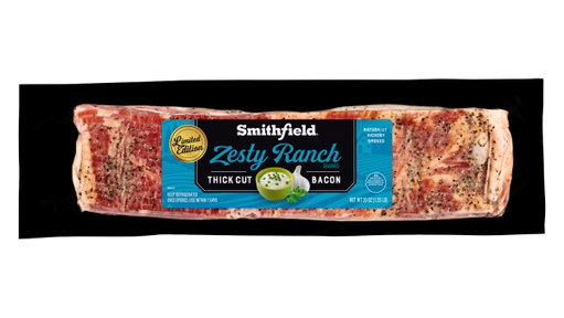 Consumers are craving more variety and bolder flavors, and we're delivering. Meet Smithfield® Zesty Ranch Bacon, a limited-edition thick-cut bacon that combines naturally hickory smoked bacon with the tangy, savory flavor of ranch for a delicious twist on a breakfast favorite. 