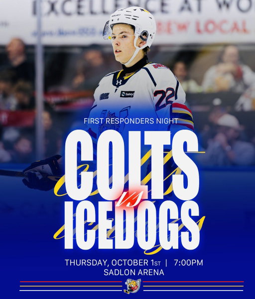 Our next home game is Thursday, October 1st | First Responders Game. 
Come support your Colts and our local First Responders 🚔🧯🚑

🎟️Get your tickets today: https://www.barriecolts.com/ 