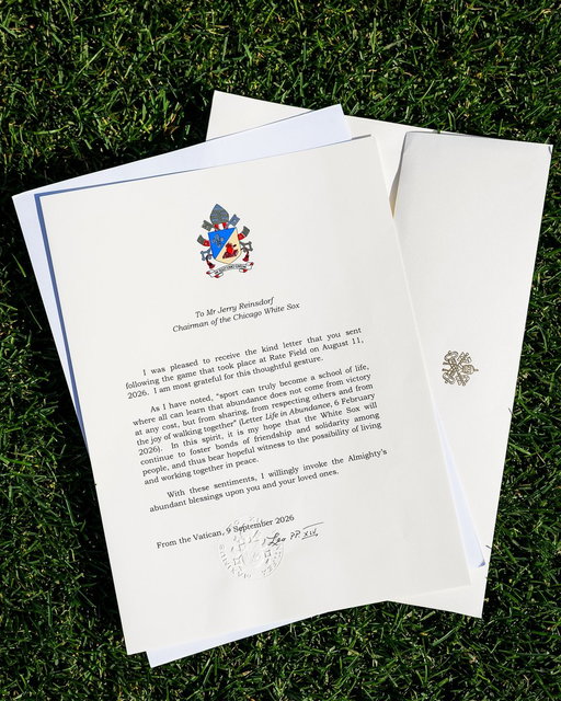 Earlier today, a letter from Pope Leo XIV arrived at Rate Field. Go White Sox! 