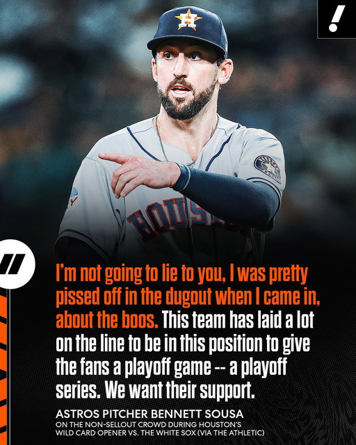Houston pitcher Bennett Sousa didn’t appreciate boos from Astros fans during their Wild Card opener vs. Chicago 🗣️ 