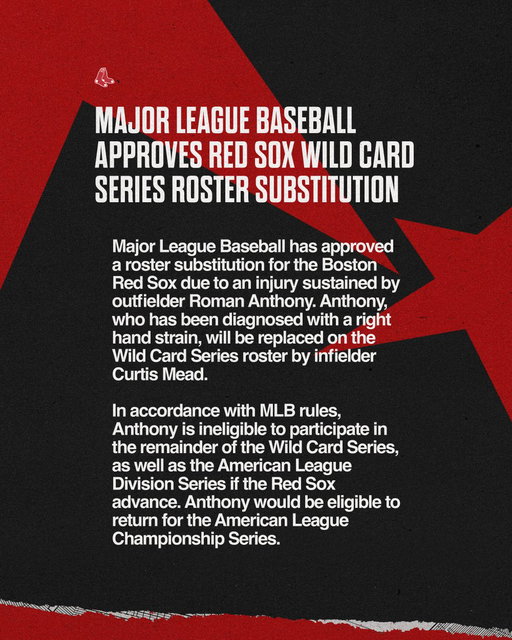 Major League Baseball approves #RedSox Wild Card Series roster substitution: 