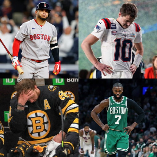 Boston Sports in the last year:

Red Sox Lost to Yankees in the Wild Card Twice
Patriots Lost to Seahawks in the Super Bowl
Bruins Lost to Sabers in the First Round of the Playoffs
Celtics Lost to 76ers in the First Round after blowing a 3-1 Lead and Jaylen Brown got traded 