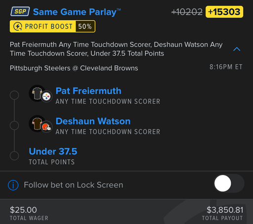 Watson scrambles, nobody home, he lowers the shoulder at the 2 and falls into the end zone. He hasn't been this motivated to get somewhere since he booked massage therapist #66. 

Freiermuth caught one earlier. 

Final: 20-17. The under was never in doubt.

@pikkitsports 🔗👇 