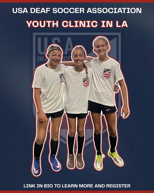 The wait is almost over! ⚽ Our Los Angeles Youth Clinic kicks off this Saturday, Oct 3. Open to d/Deaf and Hard of Hearing kids ages 6-18. Siblings and CODAs welcome! Sign up your player today. 🤟

#USADSA #USADeafSoccer #YouthClinic #InclusiveSports 