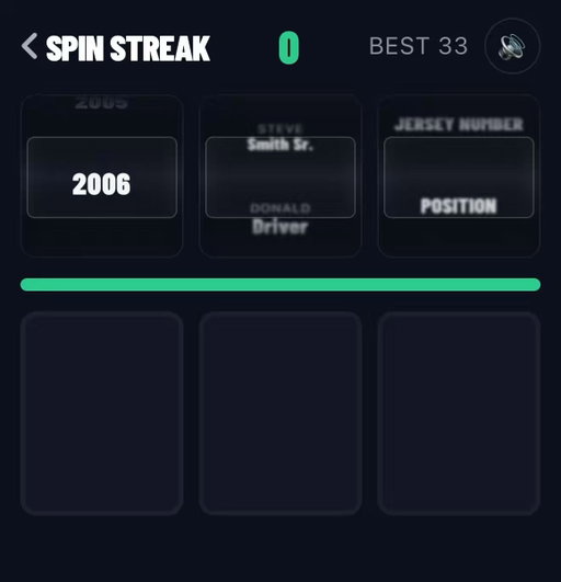 I’m looking for a few of you to test a new game I built

🏈 11 CORRECT
❎ LOST ON 2007
❎ GREG JENNINGS
❎ ALMA MATER
https://www.spinstreak.app/ 