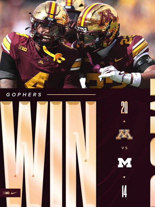 FOR THE JUG 〽️ 

Minnesota defeats Michigan, 20-14. 

#RTB #SkiUMah #Gophers 