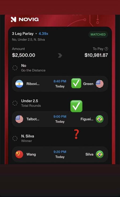 $29,000 of upside for main event

Need Natalia Silva ML for $11,000

Need the under of 4.5 for $18,000 