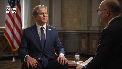 Treasury Sec. Scott Bessent tells The Axios Show how President Trump jokes with him about women wanting an introduction:

“He’ll occasionally tell me: ‘You’re breaking Melania’s friends’ hearts. They see you on TV and they want an intro, and we have to break the news to them.’” 