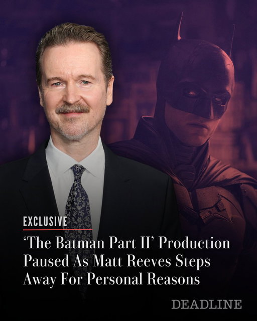 EXCLUSIVE: Production is pausing on the Warner Bros and DC Studios pic 'The Batman Part II' due to director Matt Reeves stepping away for personal reasons.

Read more details here: https://deadline.com/2026/10/the-batman-part-ii-production-pause-matt-reeves-1237146807/

(Photos: Getty, DC Studios)