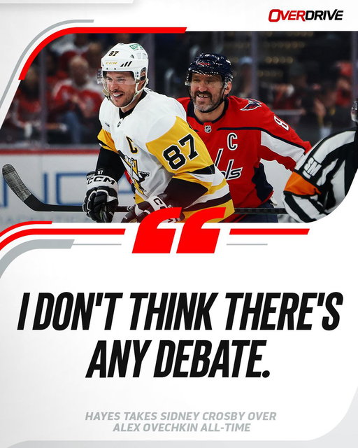 Hayes takes Sidney Crosby over Alex Ovechkin all-time… do you agree? 👀

#OverDrive 
