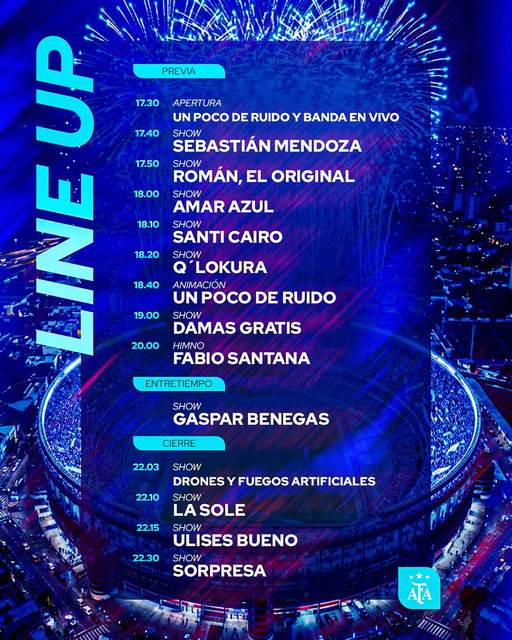 #SelecciónMayor Con ustedes, el Line Up de una noche eterna 📋✔️

🥹 Vamos a emocionarnos, pero también a cantar y bailar 🎶🪩

🗓 Martes 6 de octubre

📍 Estadio Monumental 