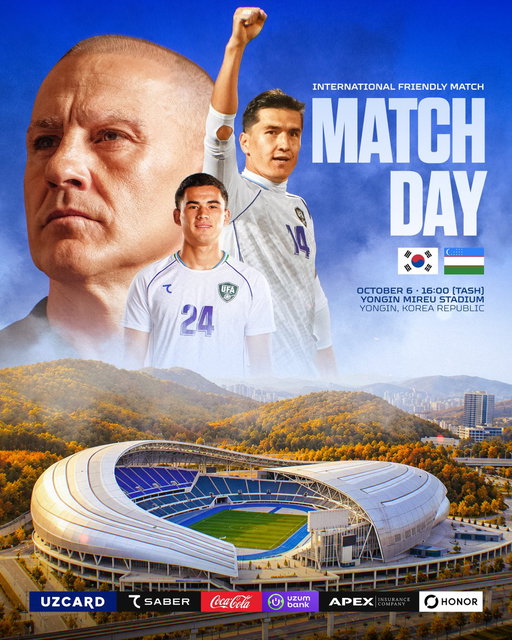 Bugun O'zbekiston milliy terma jamoasi Koreya Respublikasi jamoasiga qarshi o'rtoqlik uchrashuvini o'tkazadi.

🇰🇷 Koreya Respublikasi — O‘zbekiston 🇺🇿
🗓 6-oktabr | 16:00 (Toshkent vaqti bilan)
🏟 "Yongin Mireu" stadioni, Yongin shahri, Koreya Respublikasi
📺 Futbol TV telekanali 